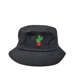 Cactus Bucket Hat Black One Size Embroidered Solid Acrylic Outdoor